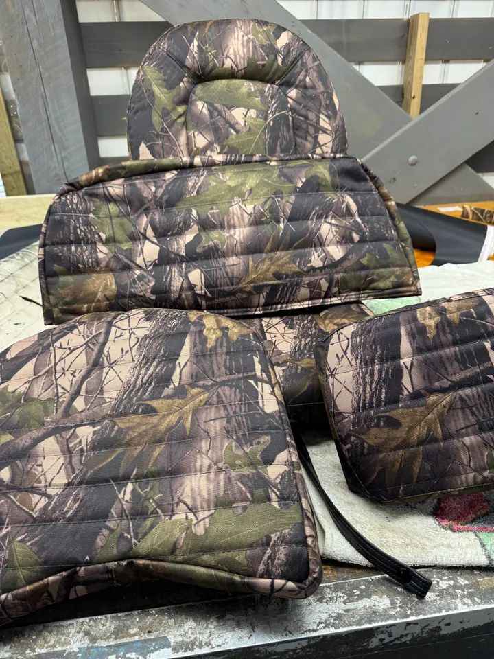 Camouflage marine seat cushion set — seat, back, and bolster